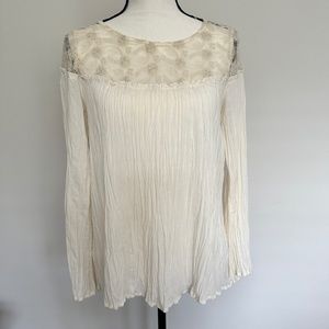 Hinge Brand Womens XS Blouse in Sheer Off White Ivory Color